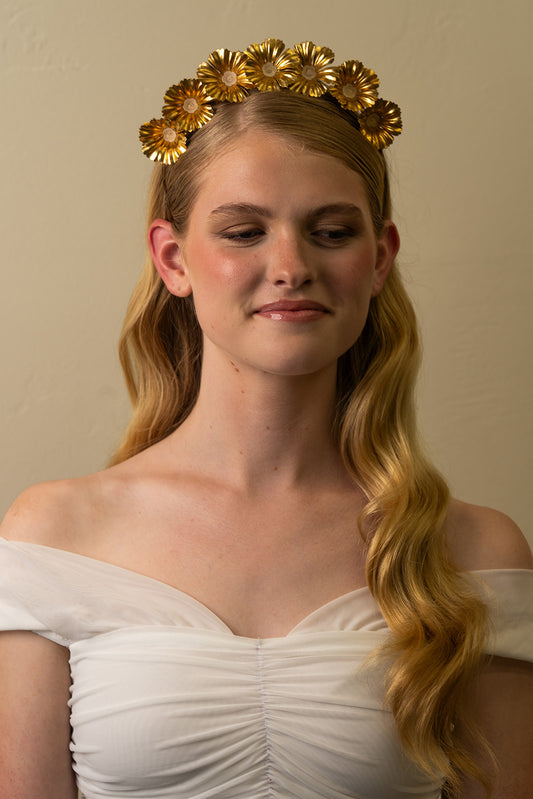 Large Golden Flower Crown – Bridal Wedding Hair Piece