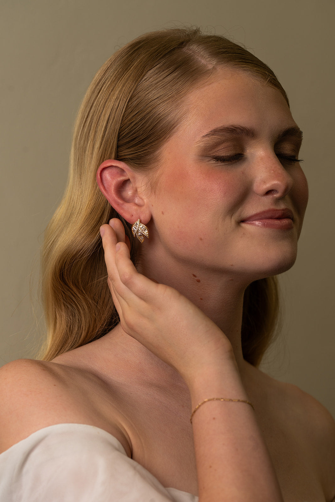 Beaded Leaf Gold Studs