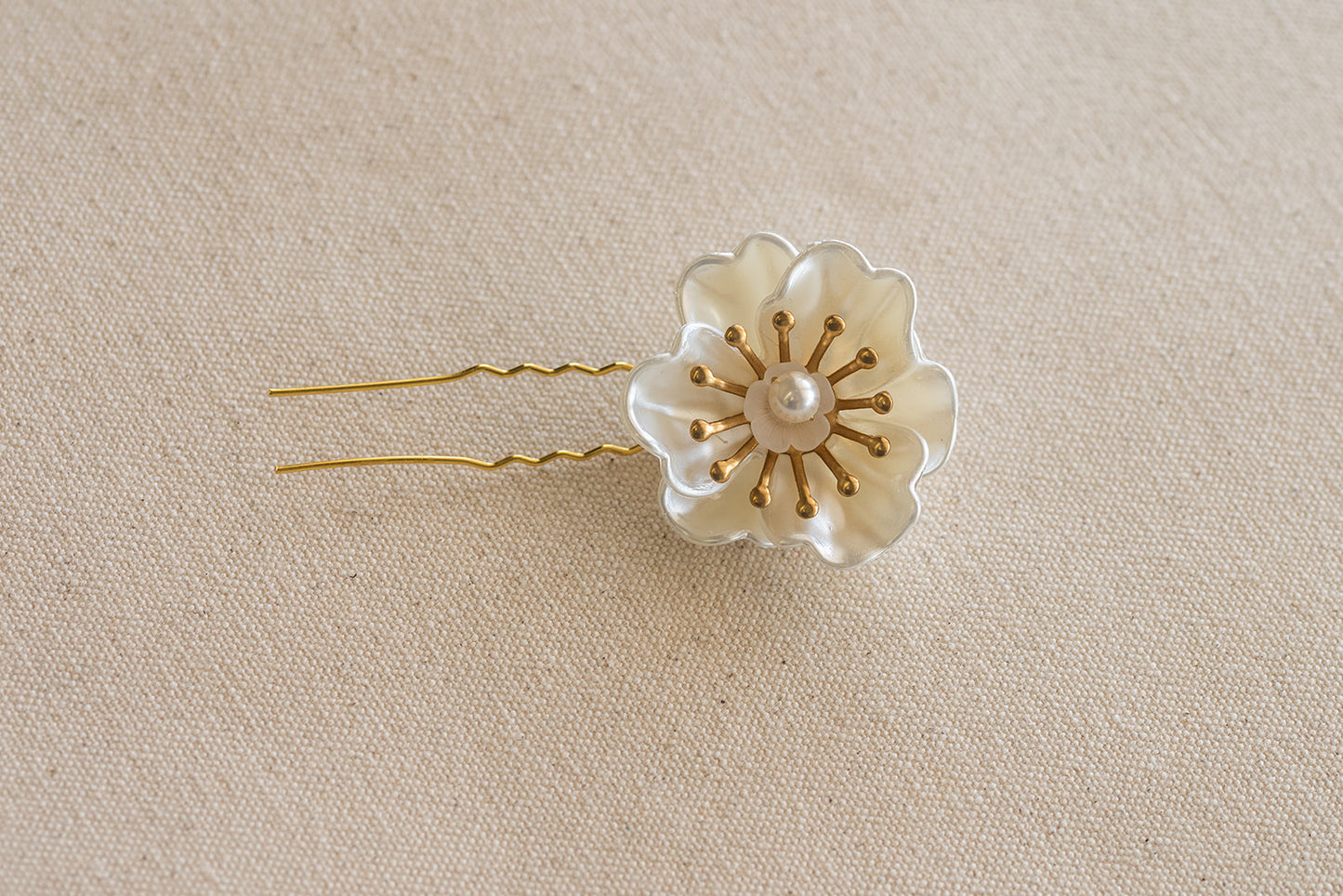 Ruffled Flower Gold and White Hairpins - Bridal hair pice, wedding hair piece, barrettes