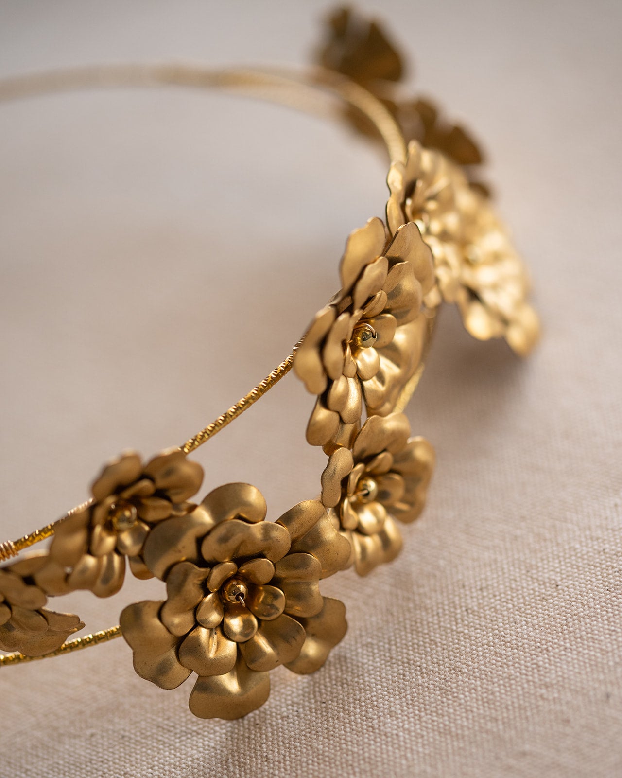 Double Vine Golden Flower Crown – Bridal Wedding Hair Piece