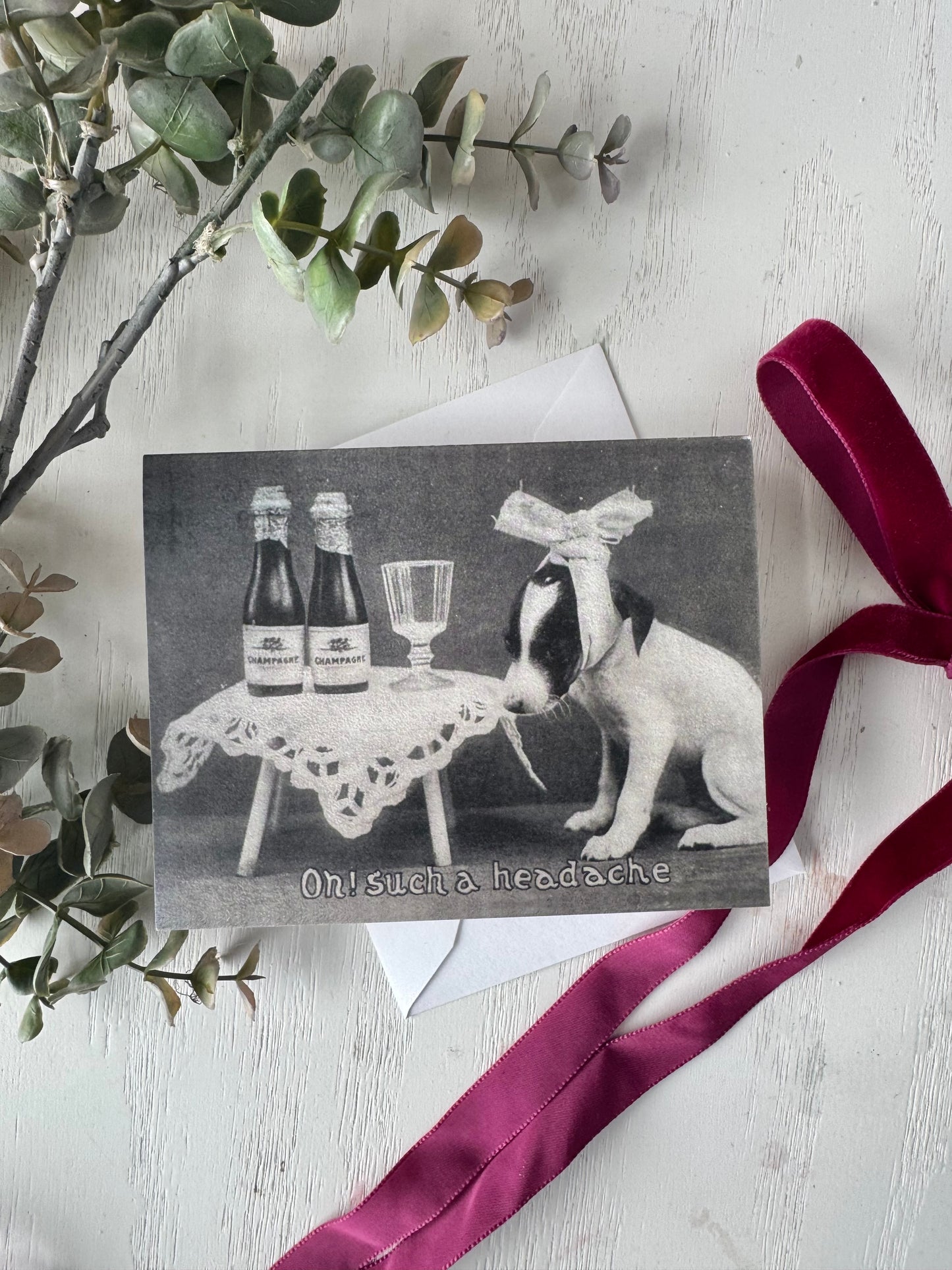 Funny Drunken Dog New Years Card, Vintage Christmas Card - Holiday Cards, New Years, Vintage Prints, Greeting Cards
