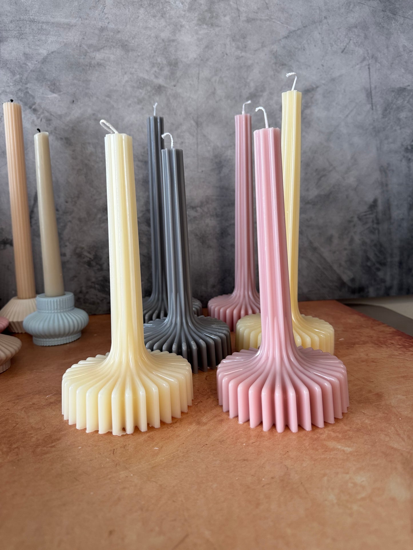 Fluted Abstract Base Taper Candles, tabletop decor