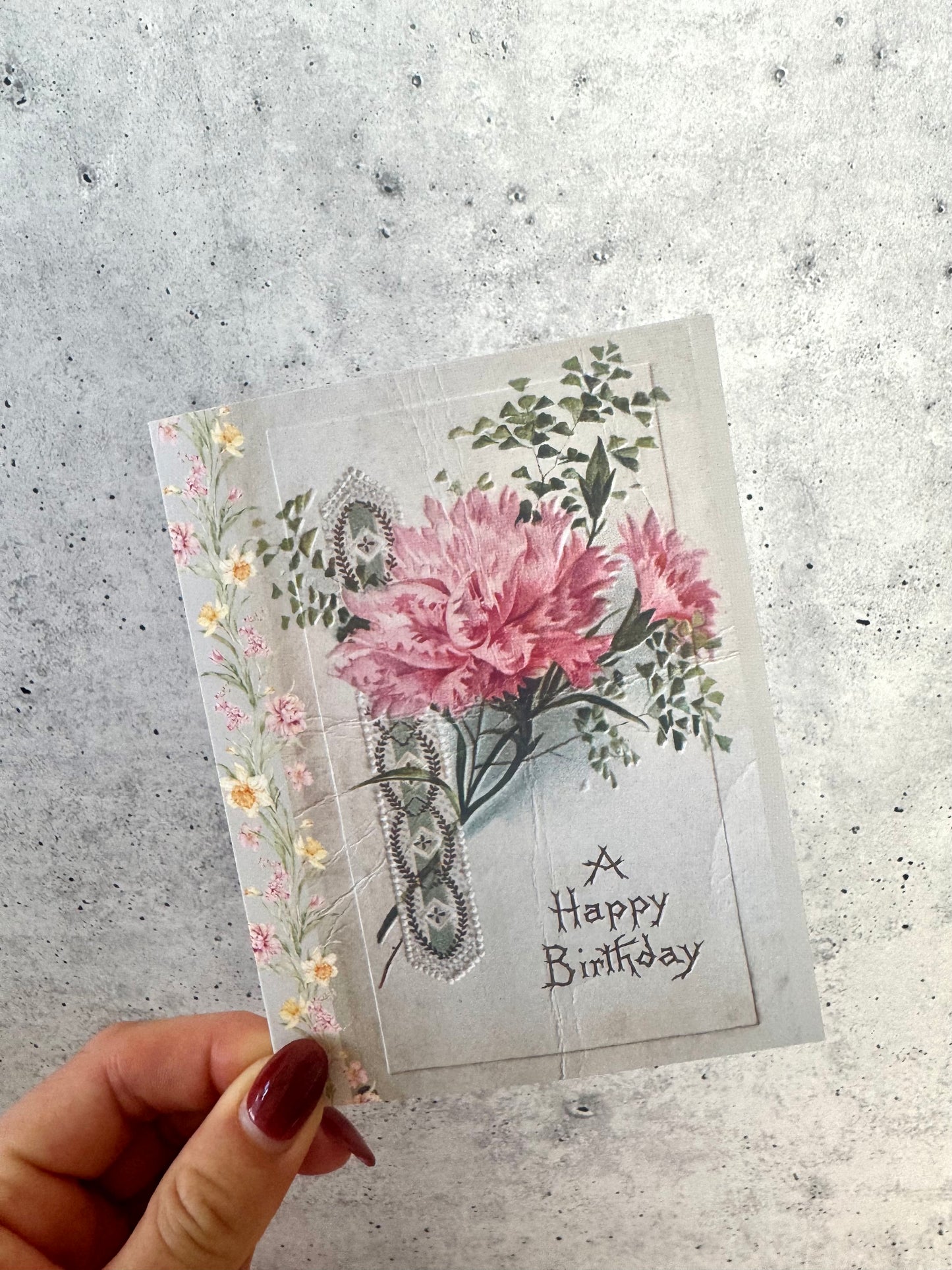 Pink Floral Vintage Birthday Card