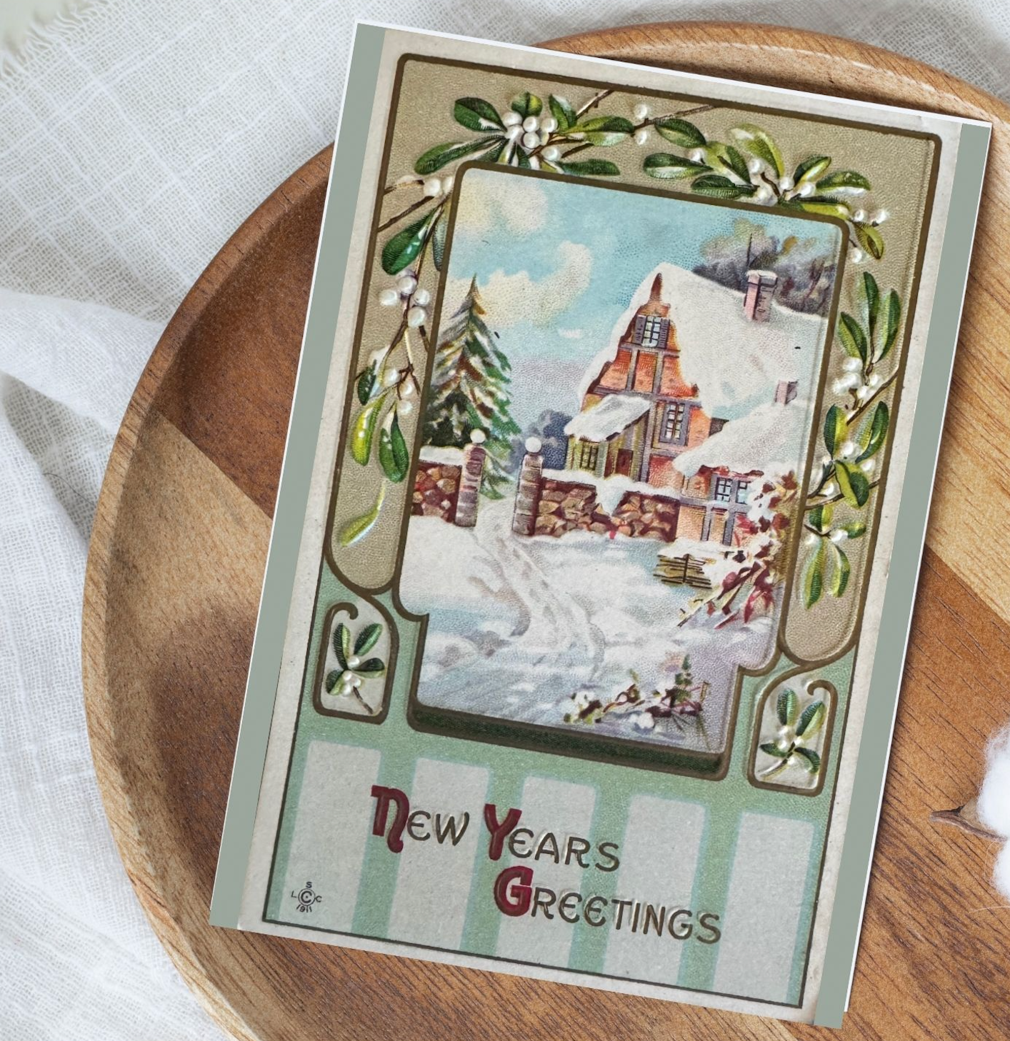 Snowy House New Years Card, Vintage Christmas Card - Holiday Cards, New Years, Vintage Prints, Greeting Cards