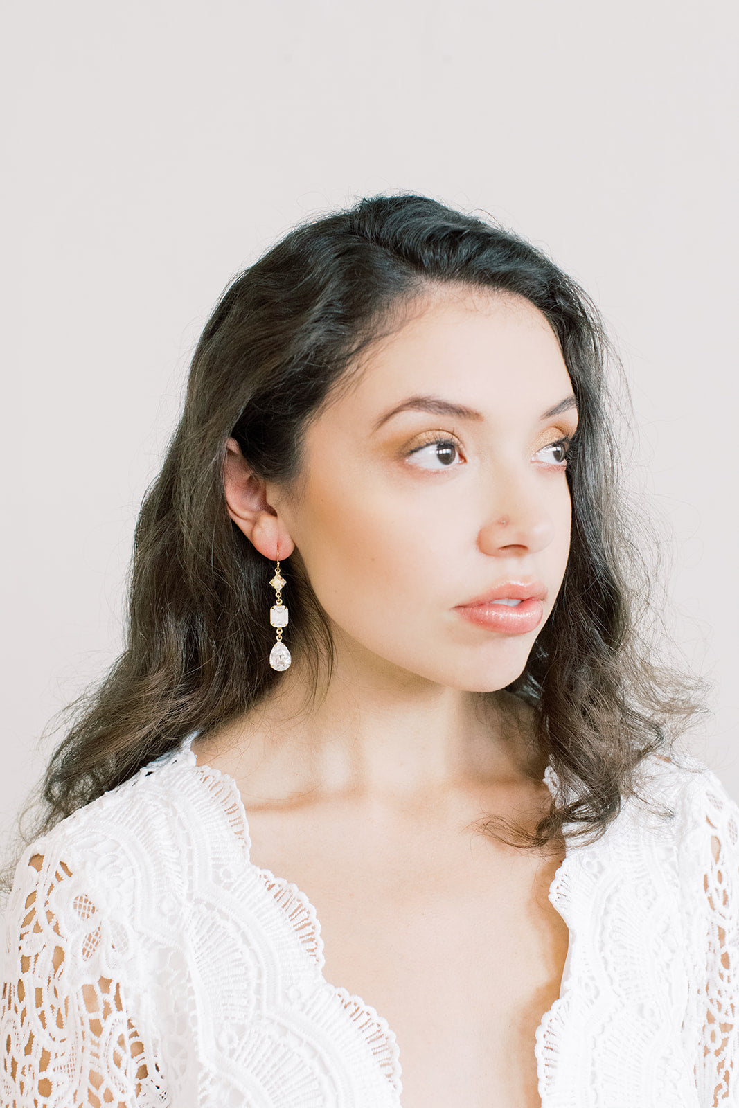 Triple Stone Swarovski Drop Earrings