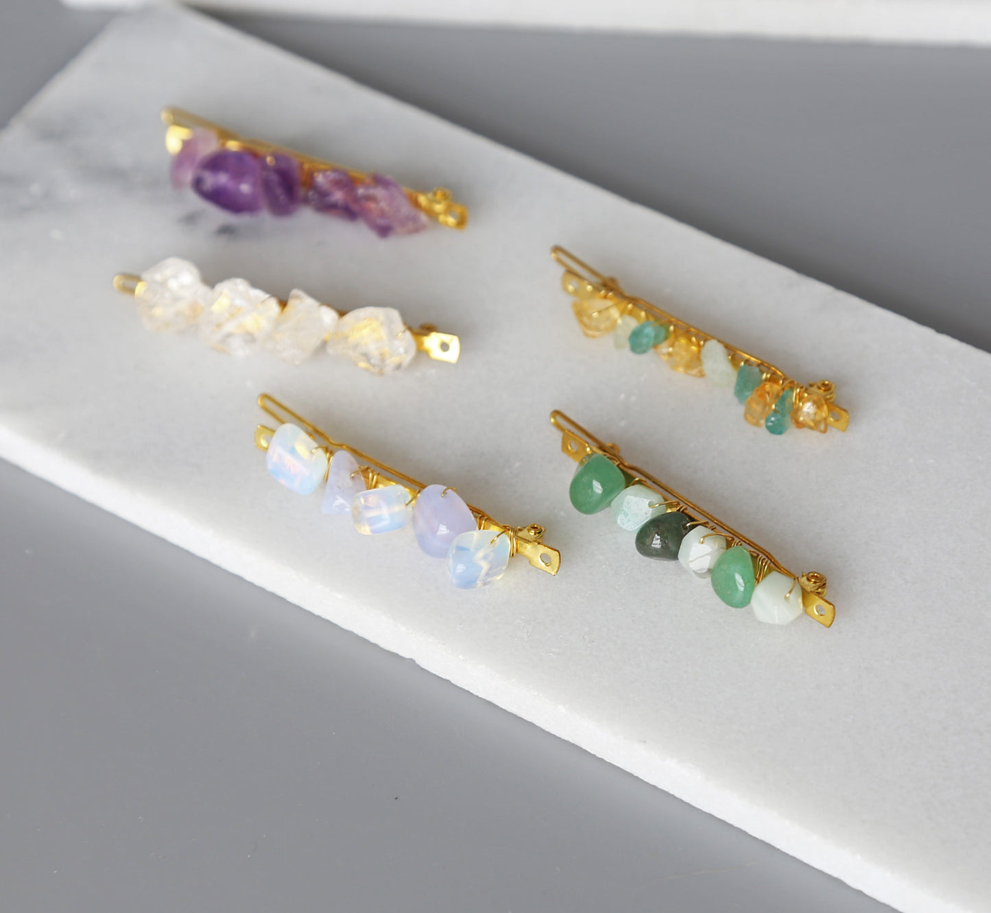Gemstone Barrettes, Healing Crystals, Jade, Moonstone, Amethyst, Citrine, Aquamarine, Quartz, Hair Accessories, Clip