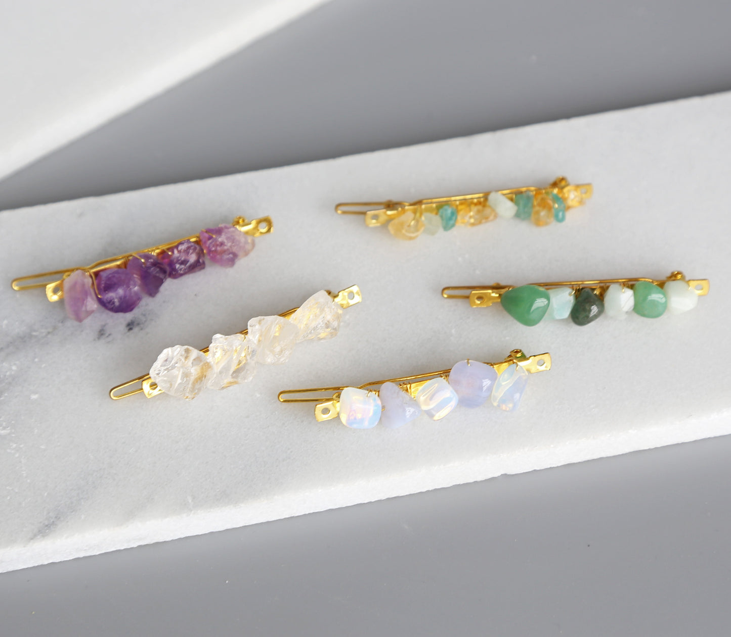 Gemstone Barrettes, Healing Crystals, Jade, Moonstone, Amethyst, Citrine, Aquamarine, Quartz, Hair Accessories, Clip