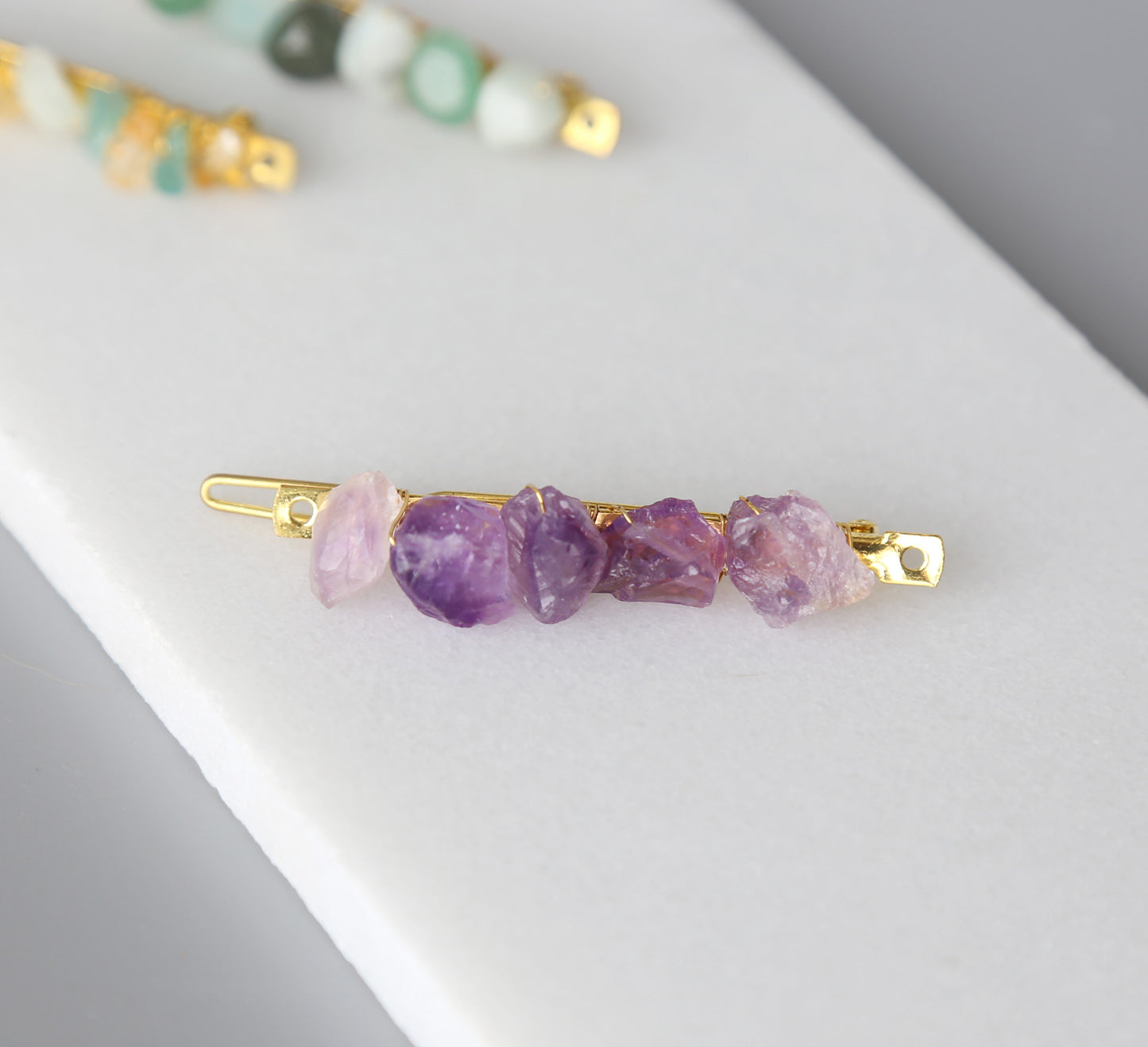 Gemstone Barrettes, Healing Crystals, Jade, Moonstone, Amethyst, Citrine, Aquamarine, Quartz, Hair Accessories, Clip
