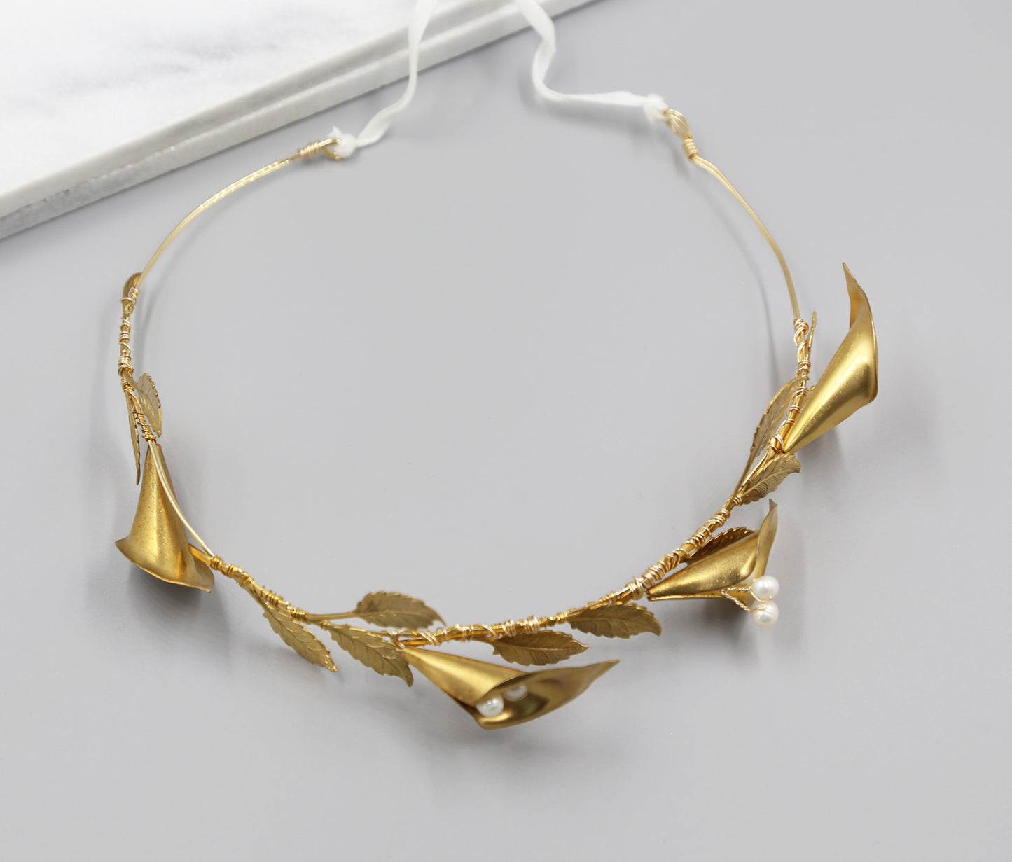 Calla Lily Crown, Hairpiece, Wedding Accessory, Bridal, Gold Wedding Head Piece, Hair Accessories, Headband