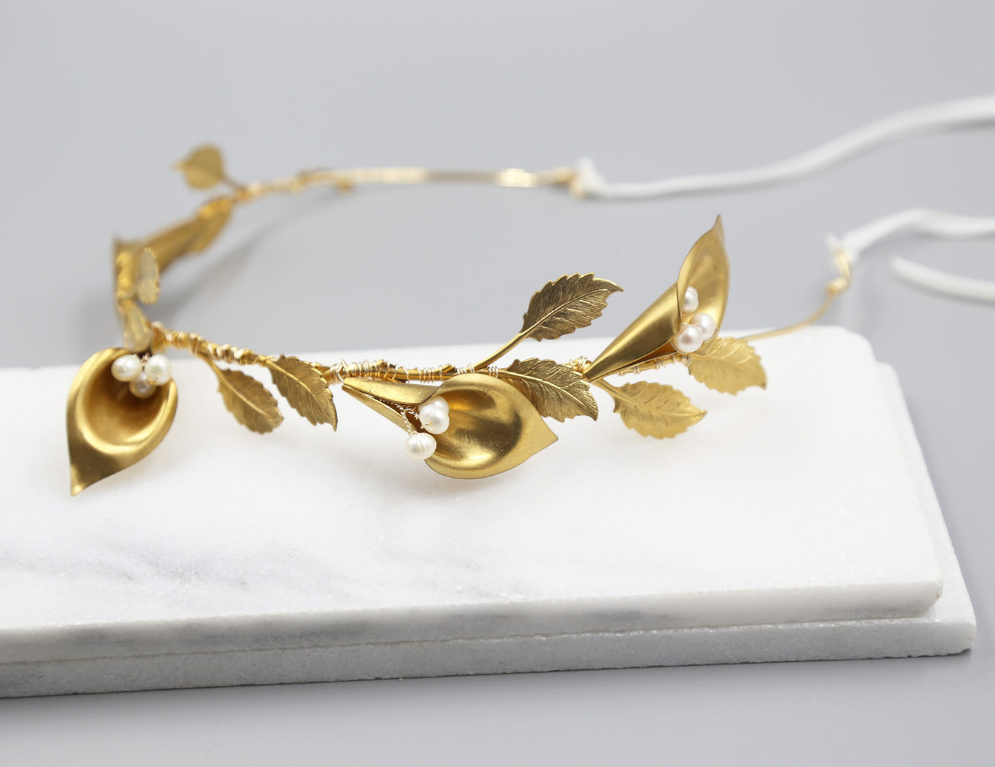 Calla Lily Crown, Hairpiece, Wedding Accessory, Bridal, Gold Wedding Head Piece, Hair Accessories, Headband
