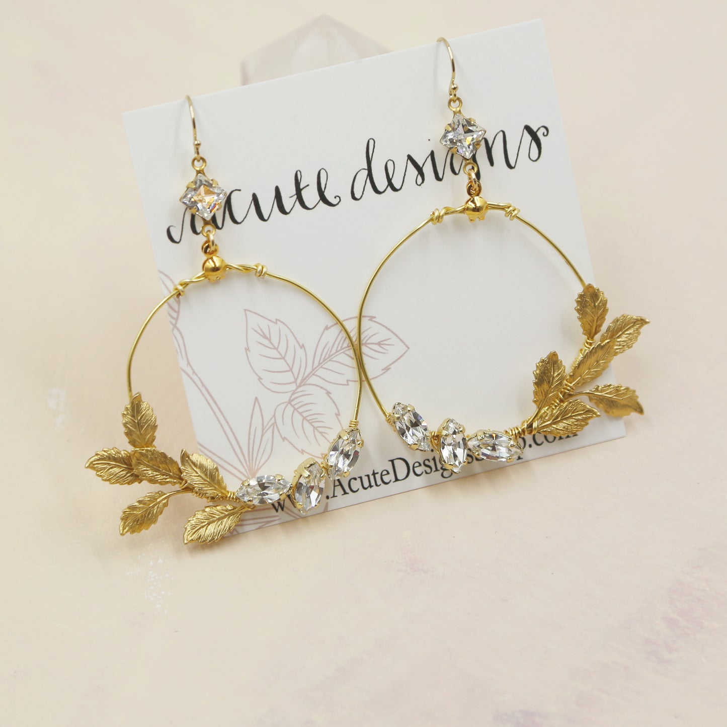 Golden Leaf Swarovski Statement Earrings
