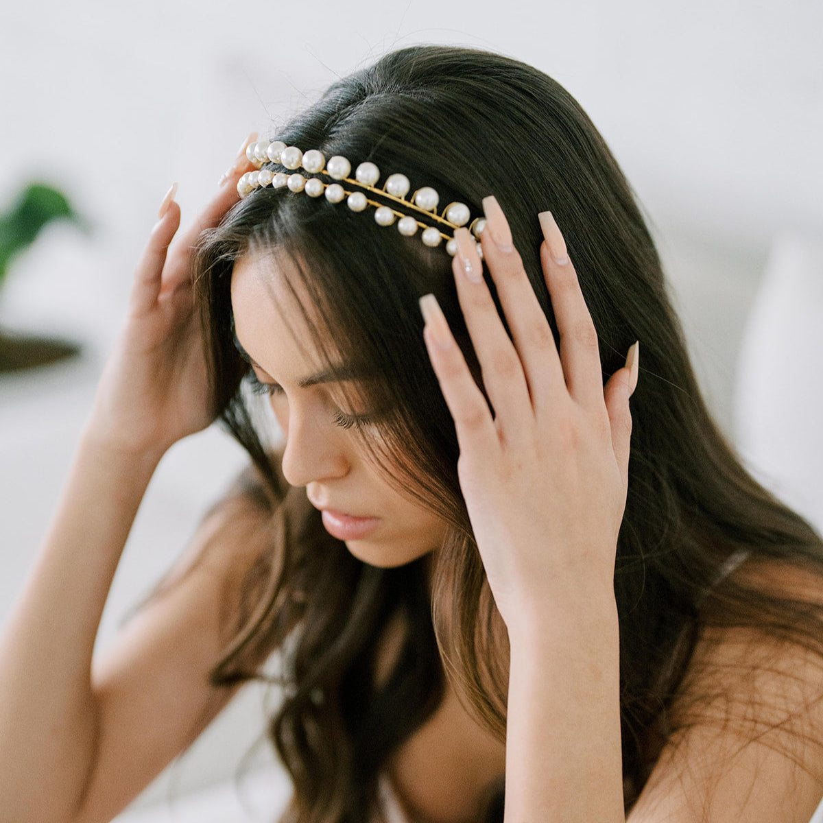 Pearl Double Band Headband, Crown, Hairpiece, Wedding Accessory, Bridal, Gold Wedding Head Piece, Hair Accessories, Headband
