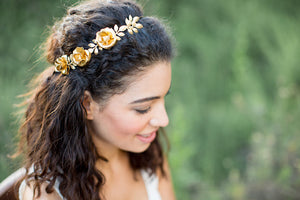 gold flower crown wedding