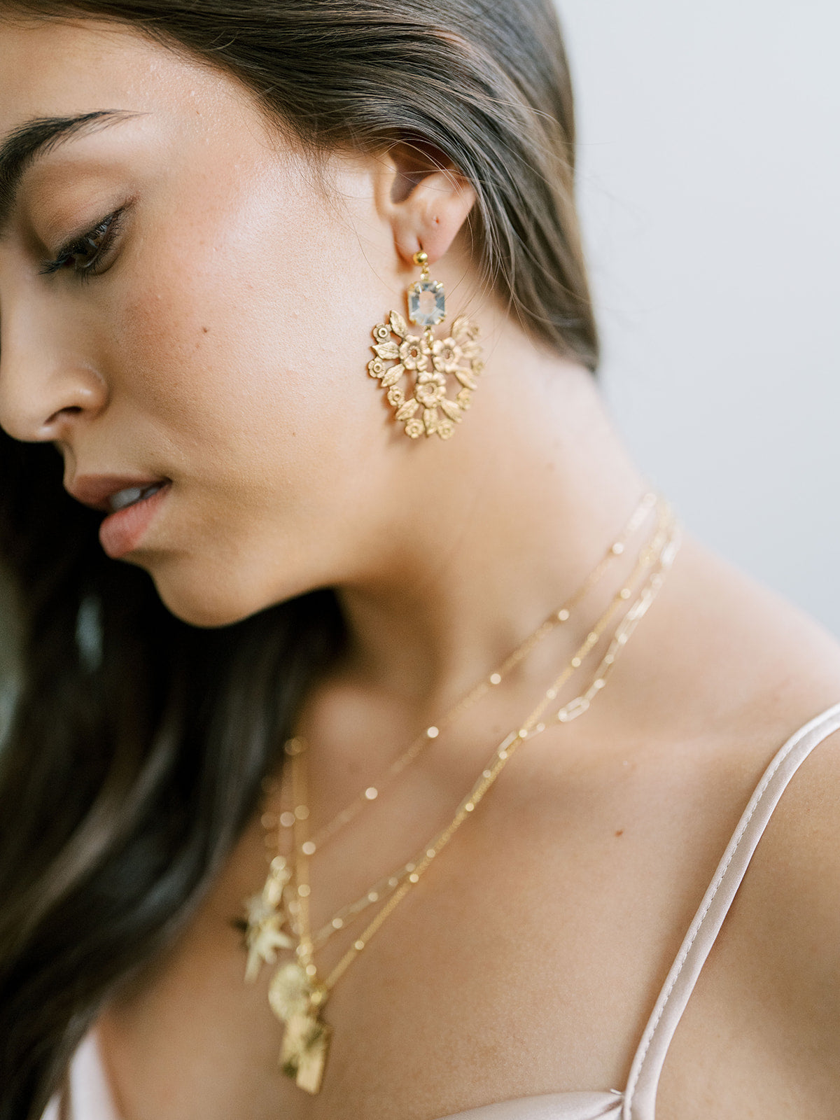 Lace Flower Statement Earrings, gold earrings, bridal earrings