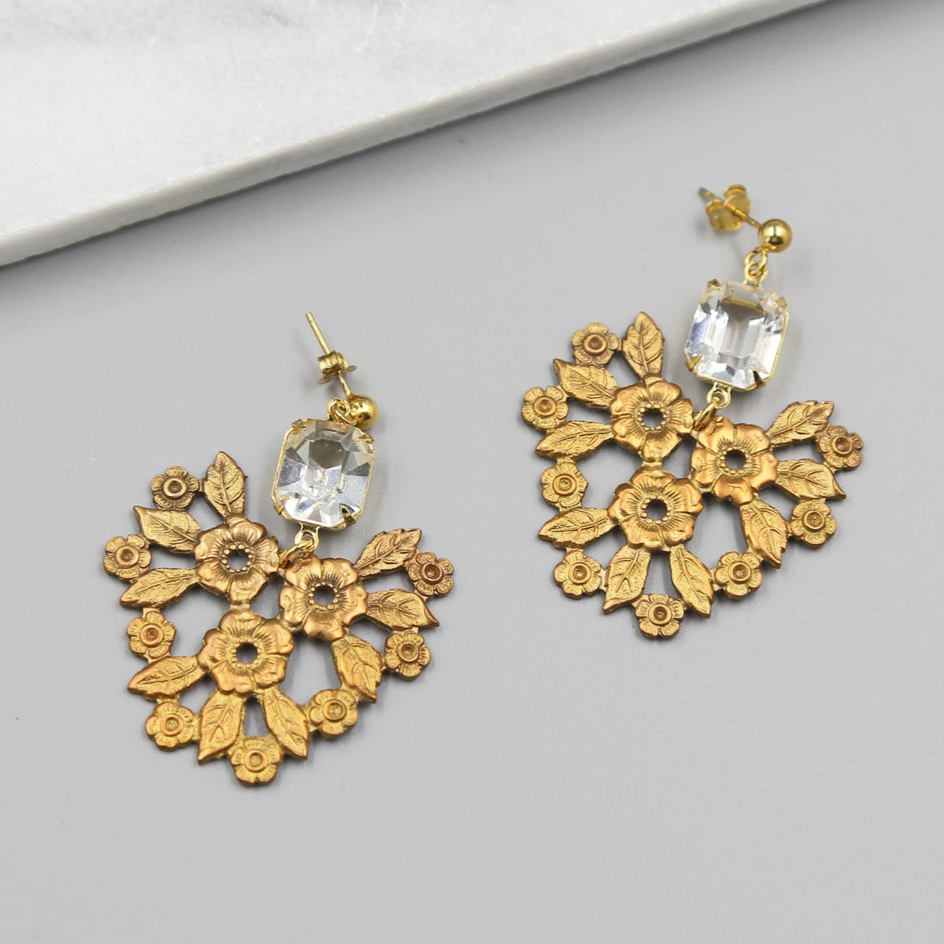 Lace Flower Statement Earrings, gold earrings, bridal earrings