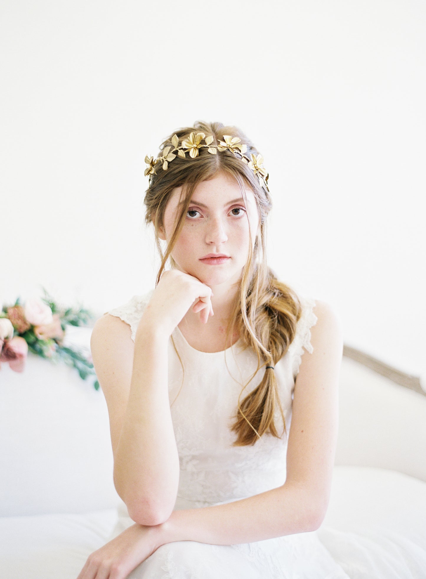 gold flower crown wedding