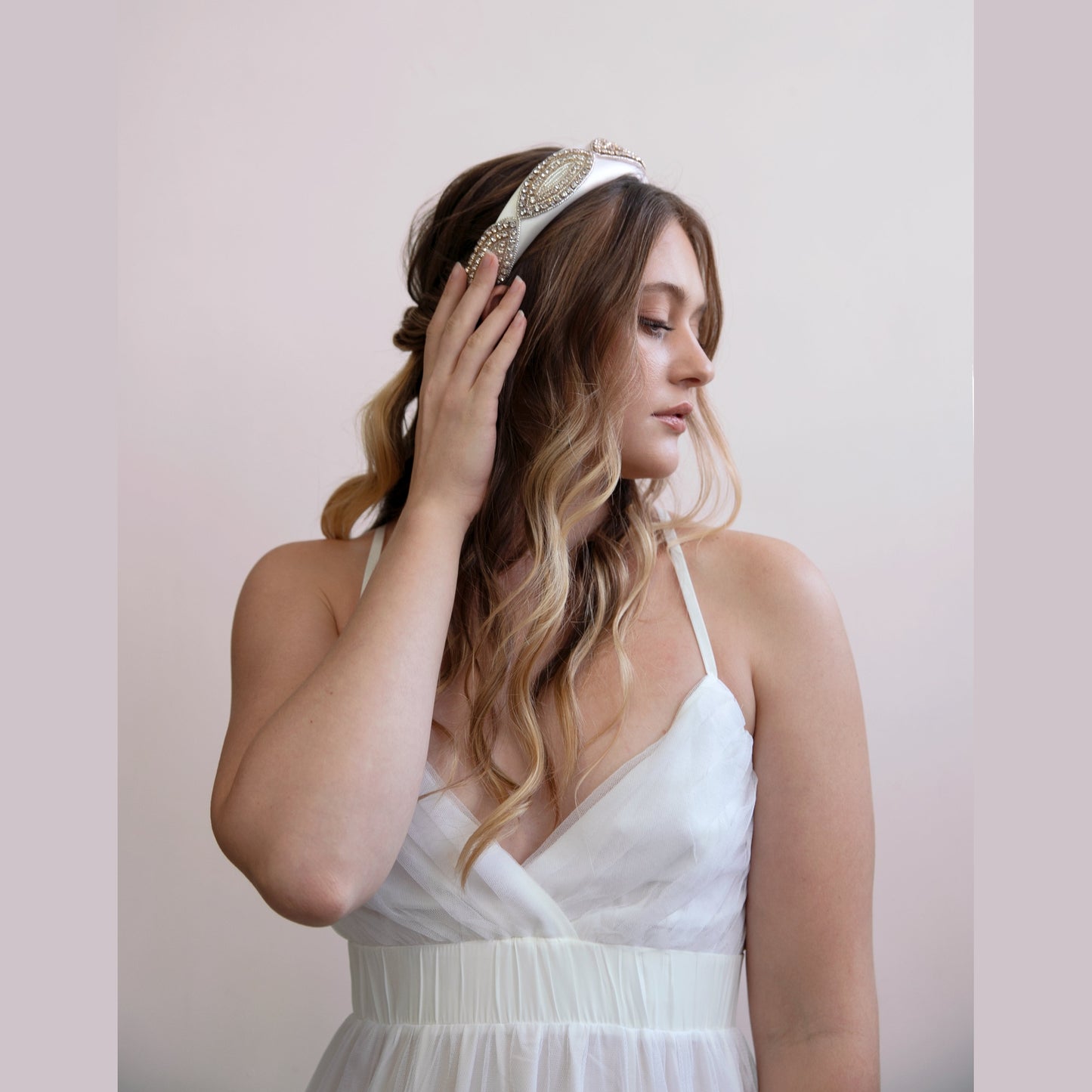 Charlotte - Large Padded White and Sparkling Silver Headband