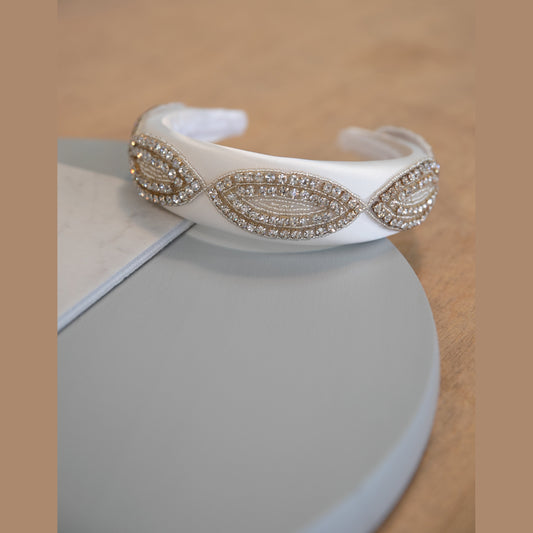 Charlotte - Large Padded White and Sparkling Silver Headband