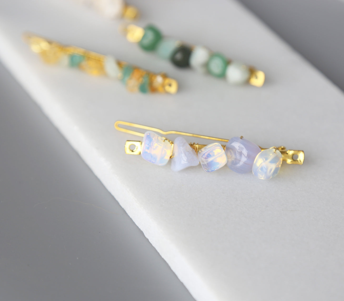 Gemstone Barrettes, Healing Crystals, Jade, Moonstone, Amethyst, Citrine, Aquamarine, Quartz, Hair Accessories, Clip