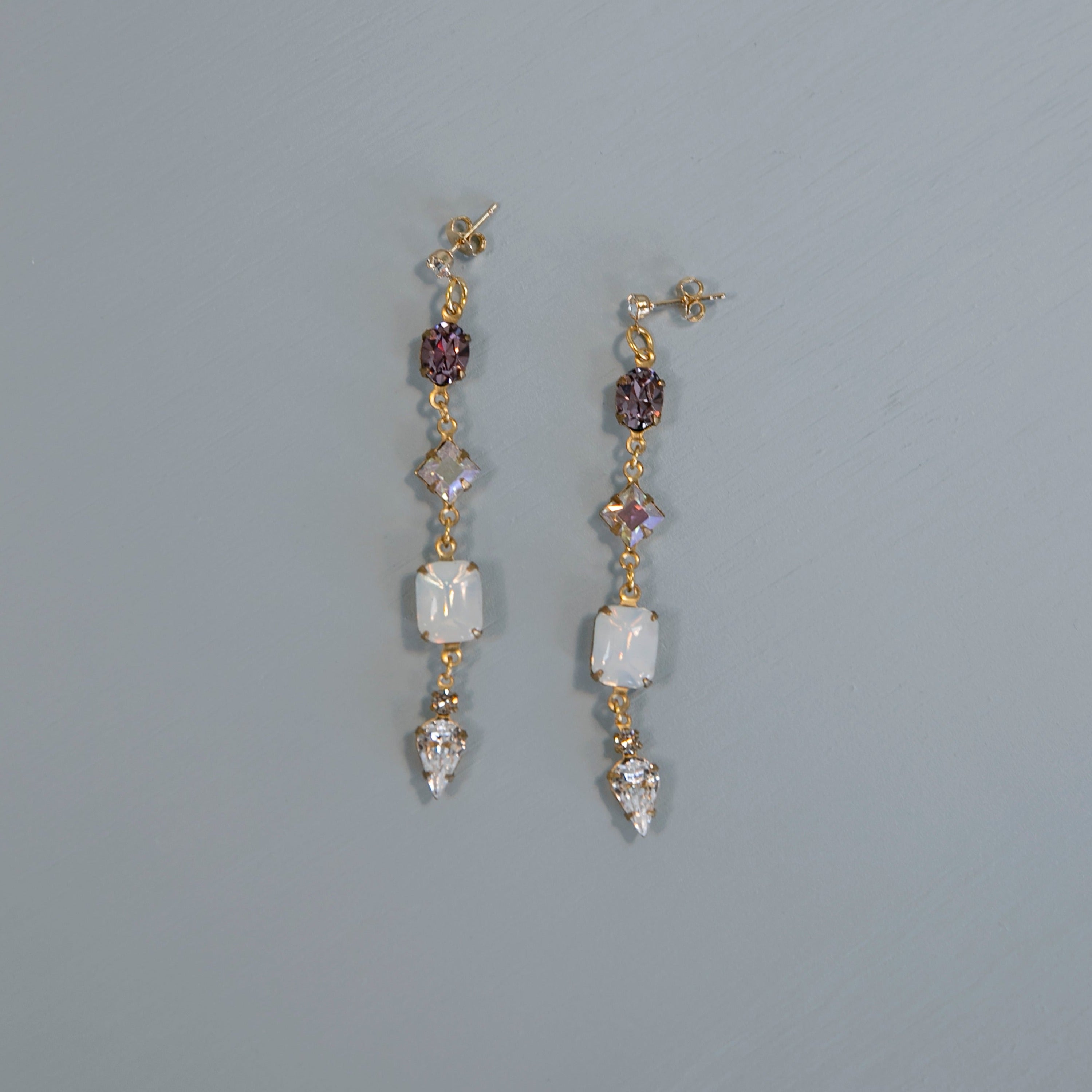 Sylvia - Swarovski Drop Earrings - amethyst and white