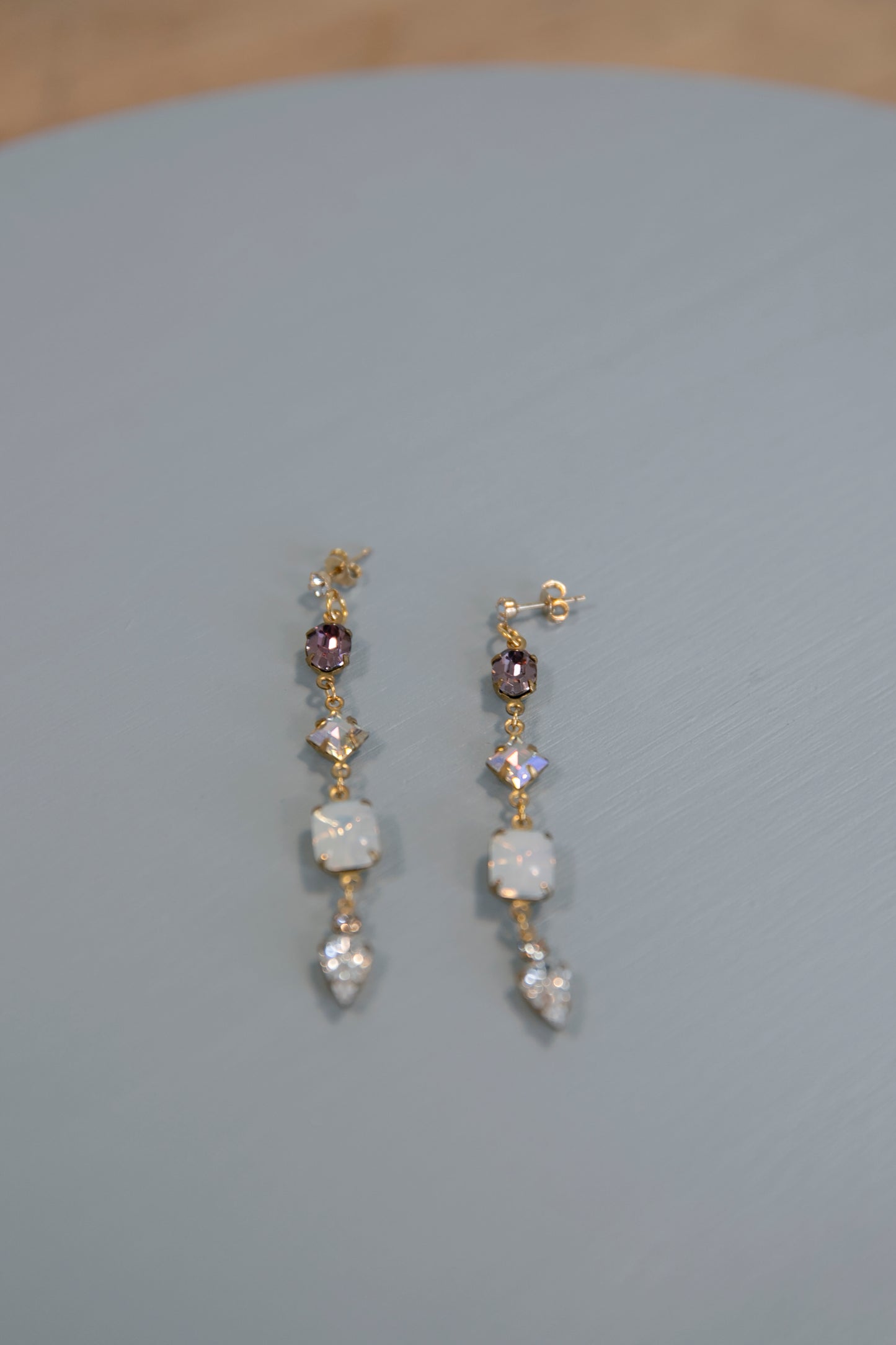 Sylvia - Swarovski Drop Earrings - amethyst and white