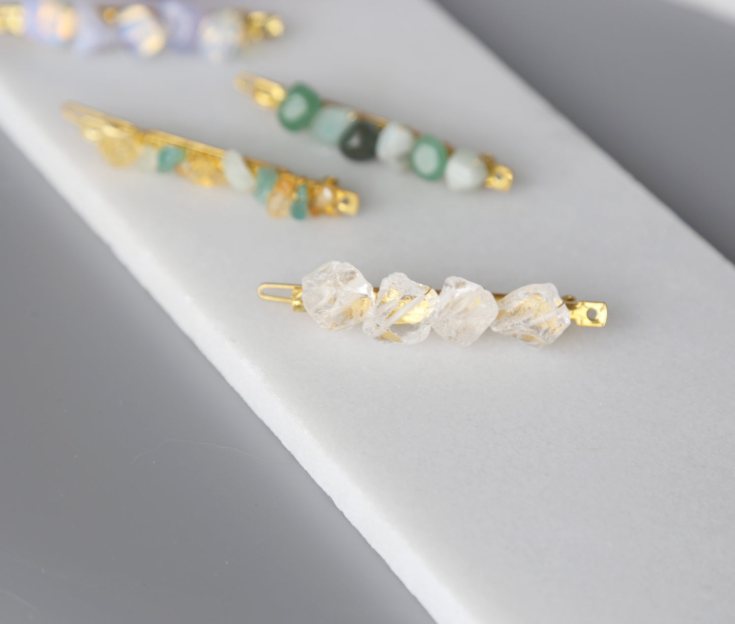 Gemstone Barrettes, Healing Crystals, Jade, Moonstone, Amethyst, Citrine, Aquamarine, Quartz, Hair Accessories, Clip