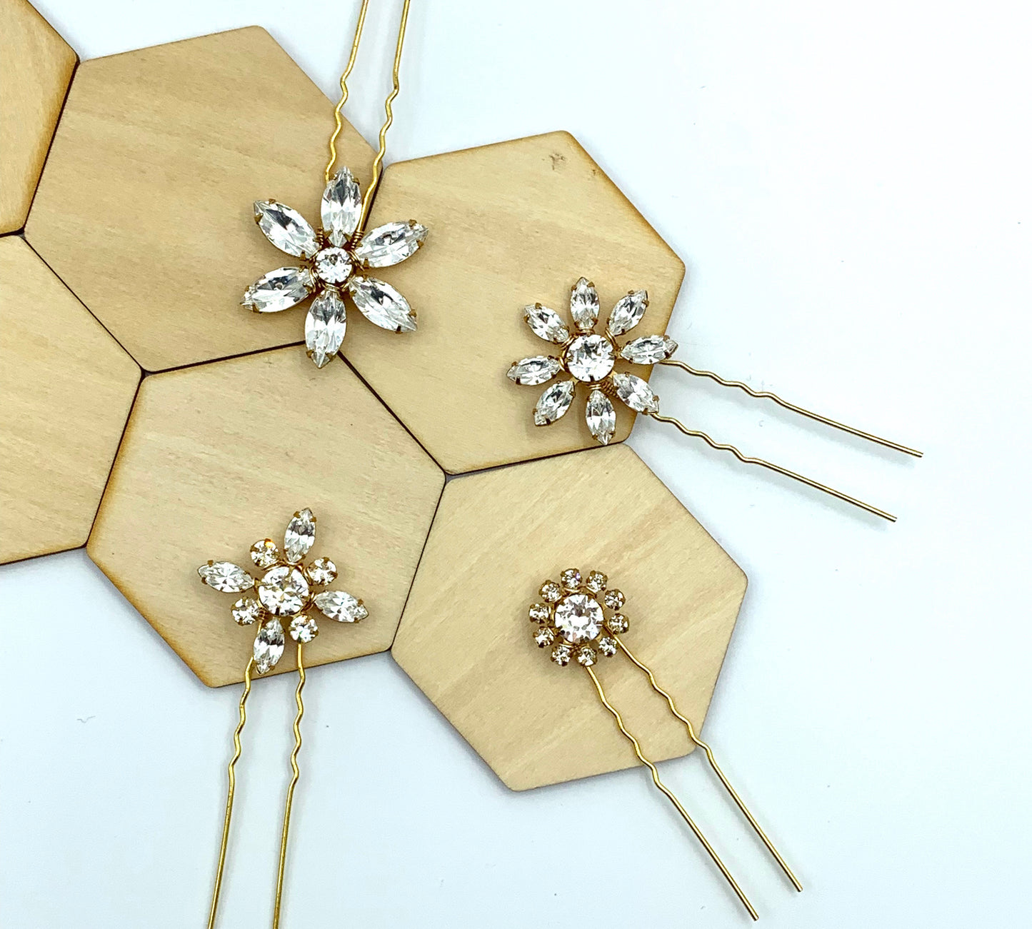 Sparkling Floral Swarovski Hairpins - Set of Four