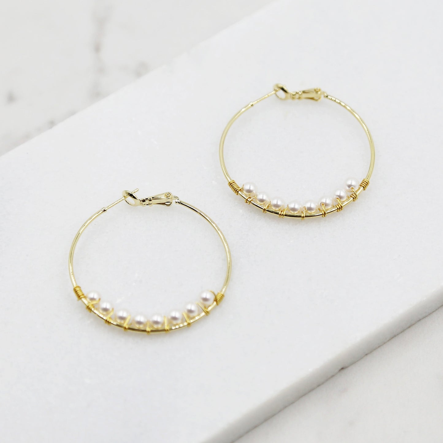 Tiny Pearl Hoop Earrings, gold hoops, swarovski pearls, bridal earrings, wedding, beaded earrings, classic, big hoop earrings, white pearls