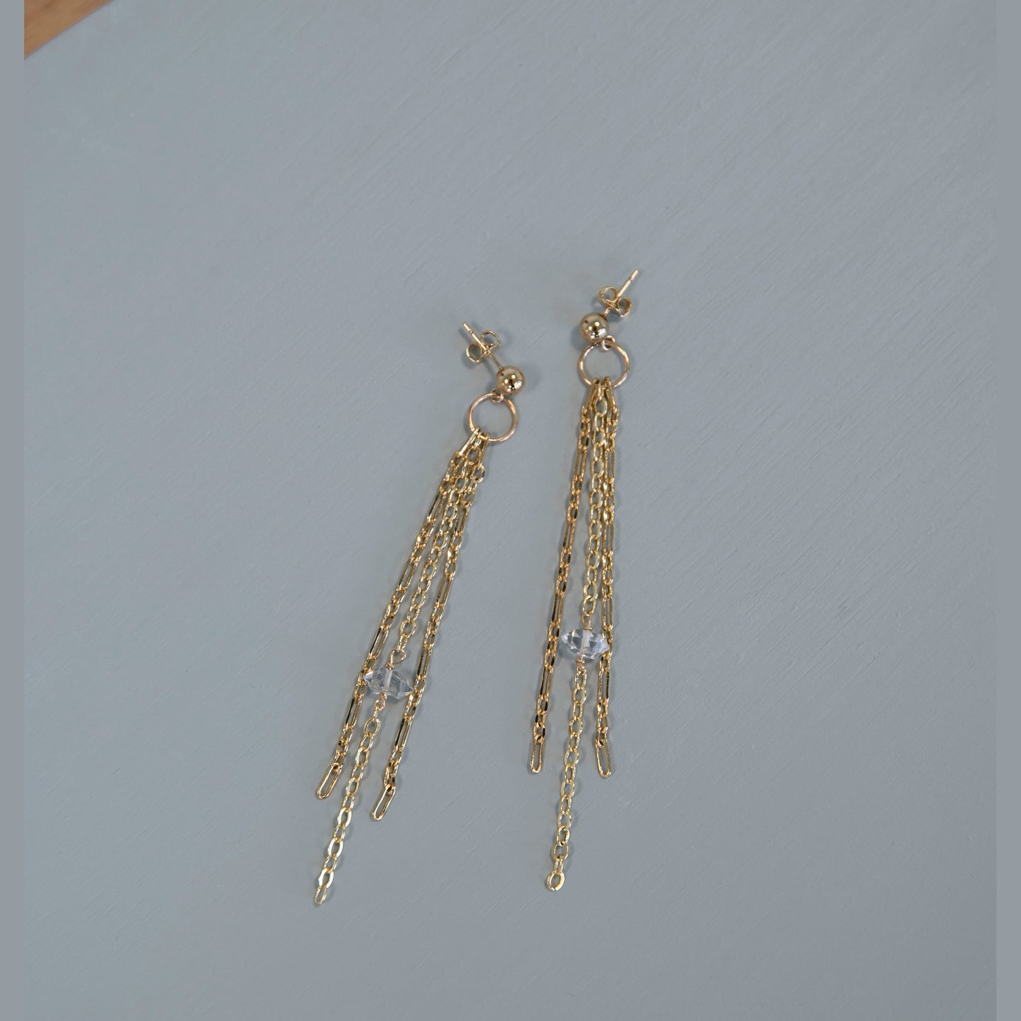 Bella - Gold Chain + Herkimer Diamond Fringe Earrings