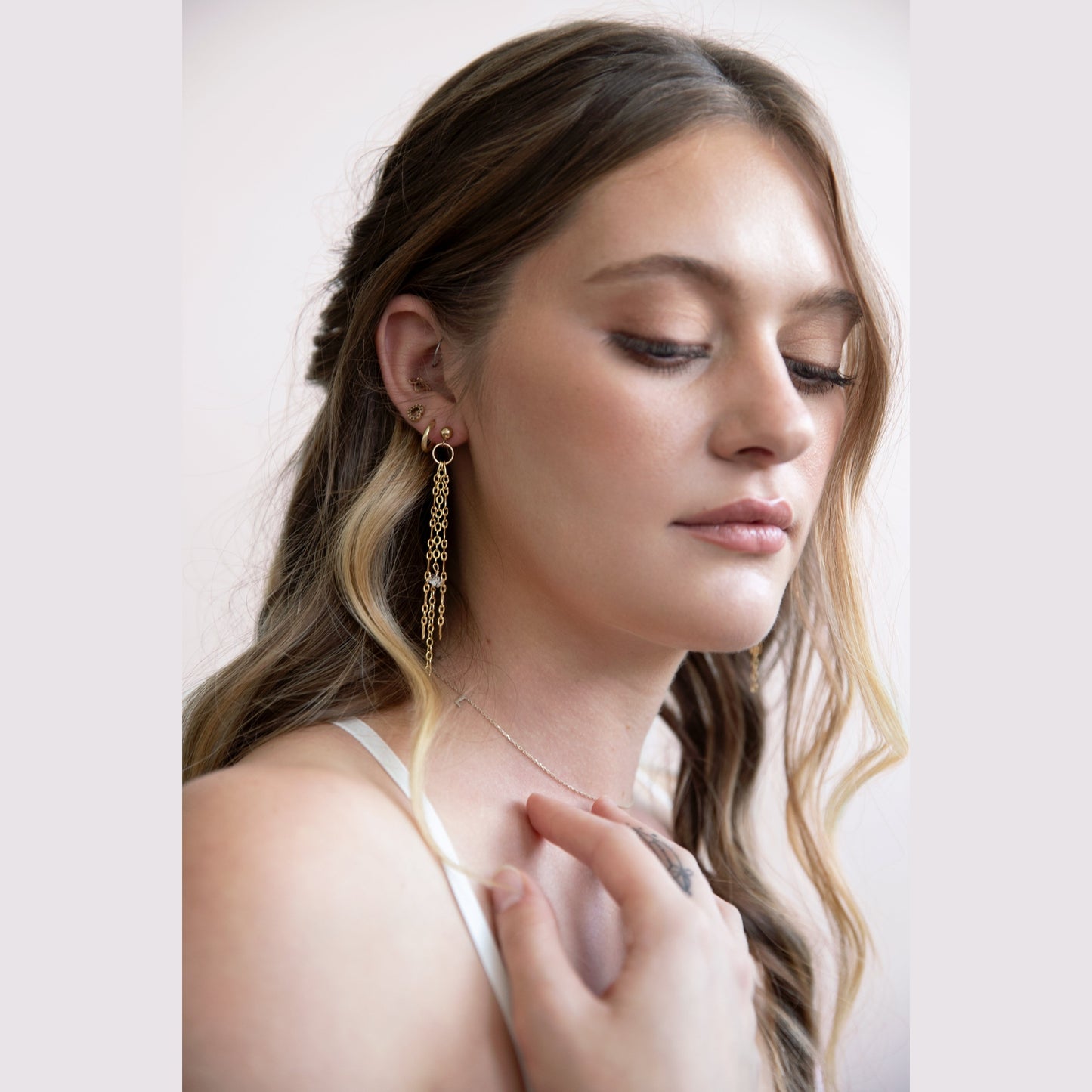 Bella - Gold Chain + Herkimer Diamond Fringe Earrings