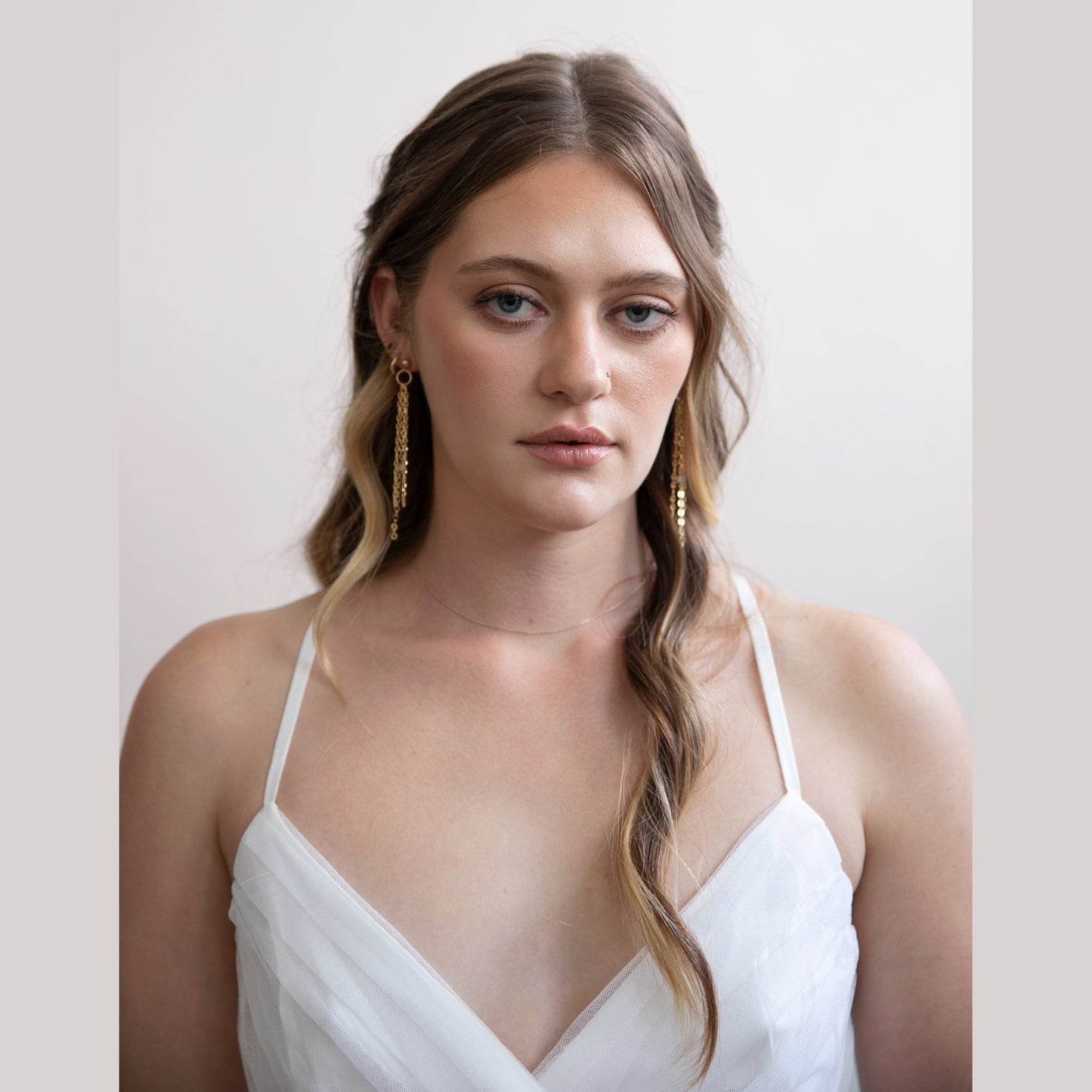 Bella - Gold Chain + Herkimer Diamond Fringe Earrings