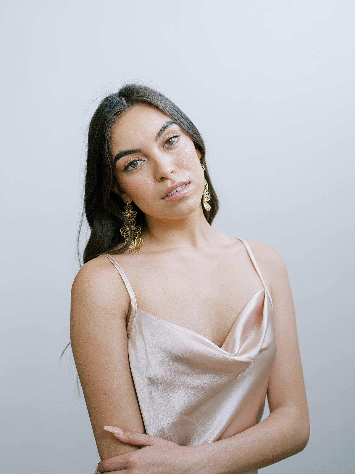 Triple Flower Statement Earrings, gold earrings, bridal earrings