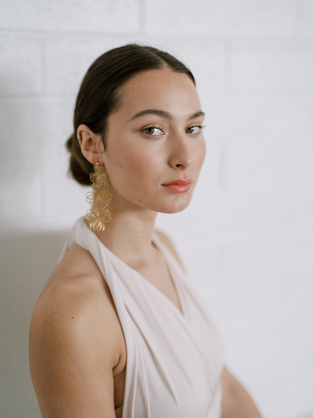 Triple Flower Statement Earrings, gold earrings, bridal earrings