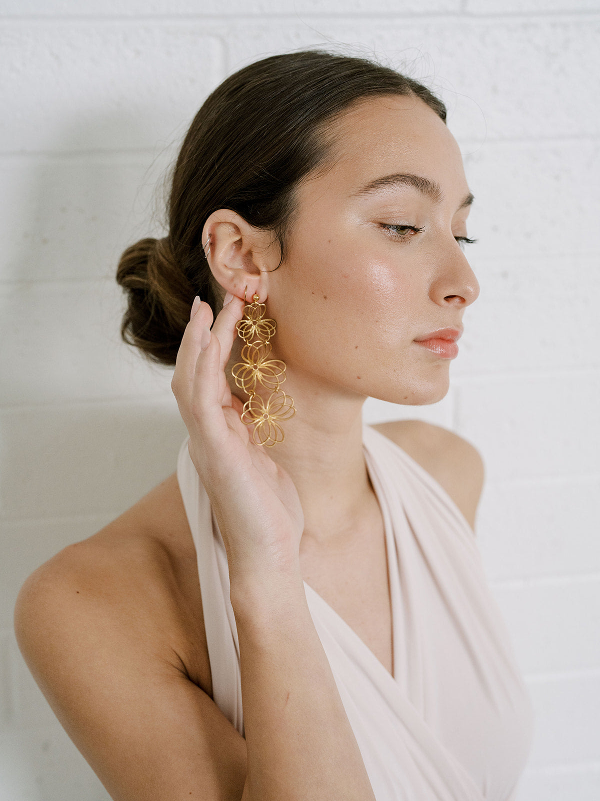 Triple Flower Statement Earrings, gold earrings, bridal earrings