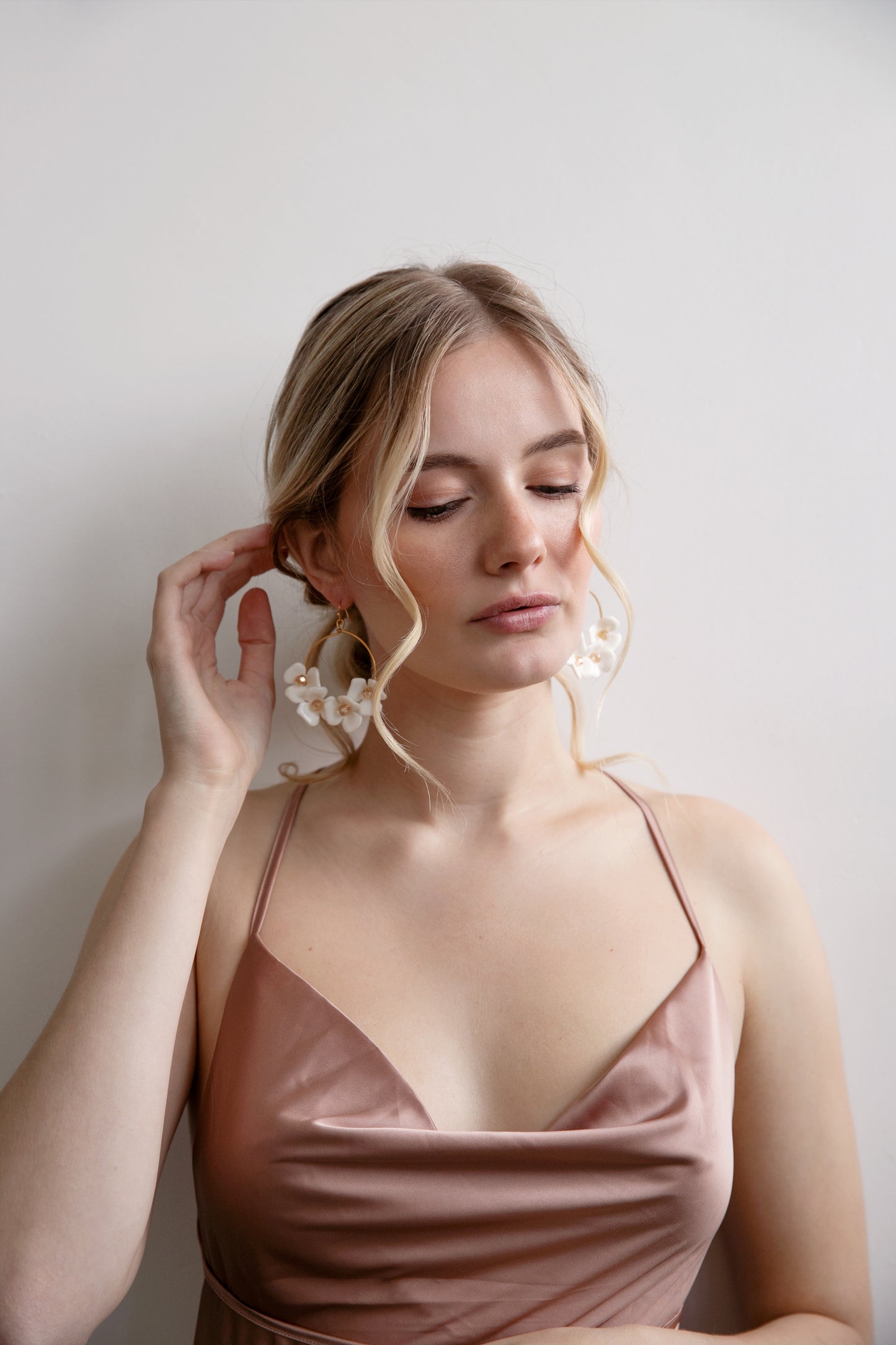 Ivy - White Floral and Gold Hoop Statement Earrings