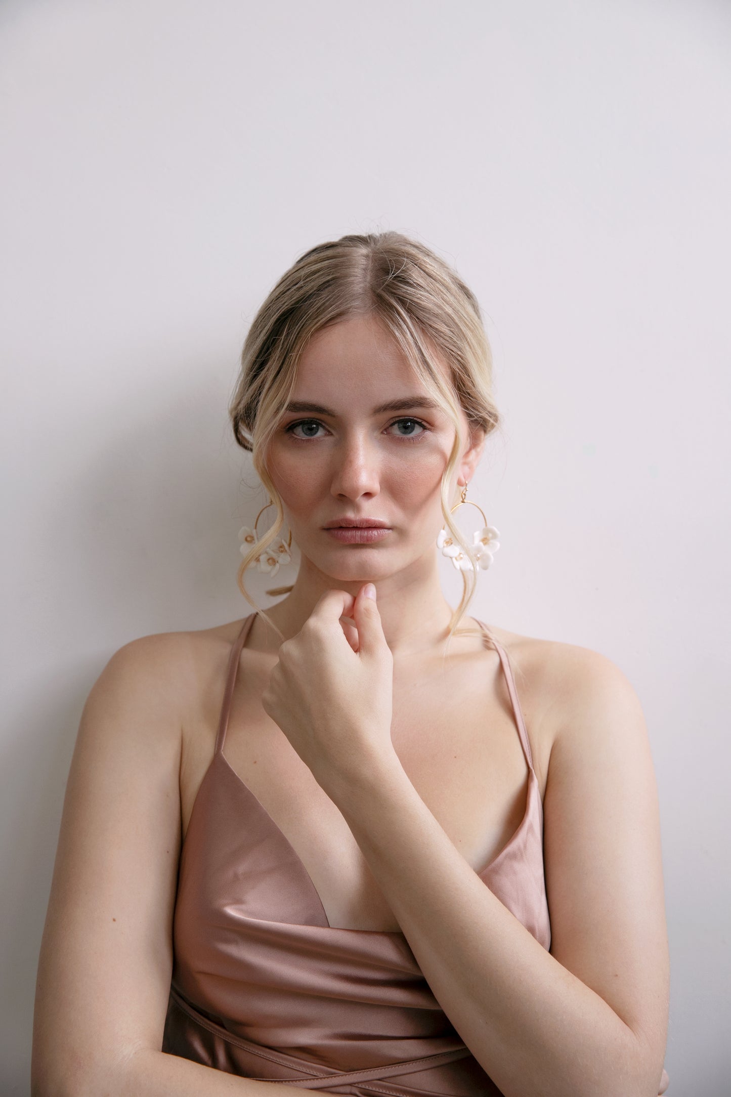Ivy - White Floral and Gold Hoop Statement Earrings