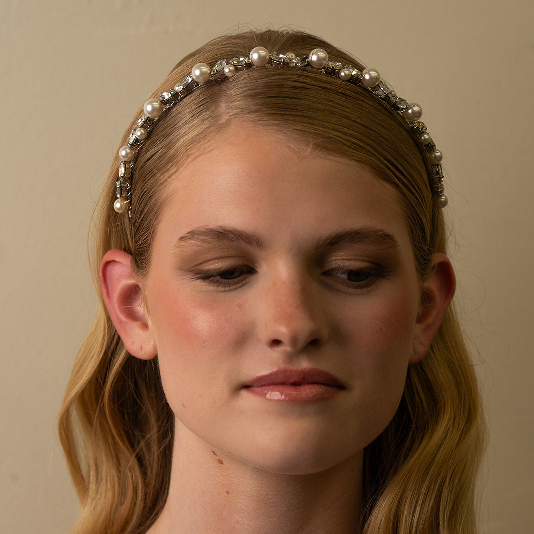 Rhinestone and Pearl Bridal Headband – Glam Wedding Hair Piece