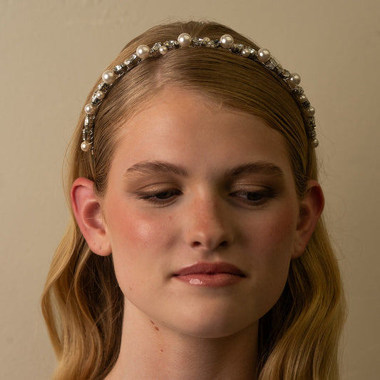 Rhinestone and Pearl Bridal Headband – Glam Wedding Hair Piece