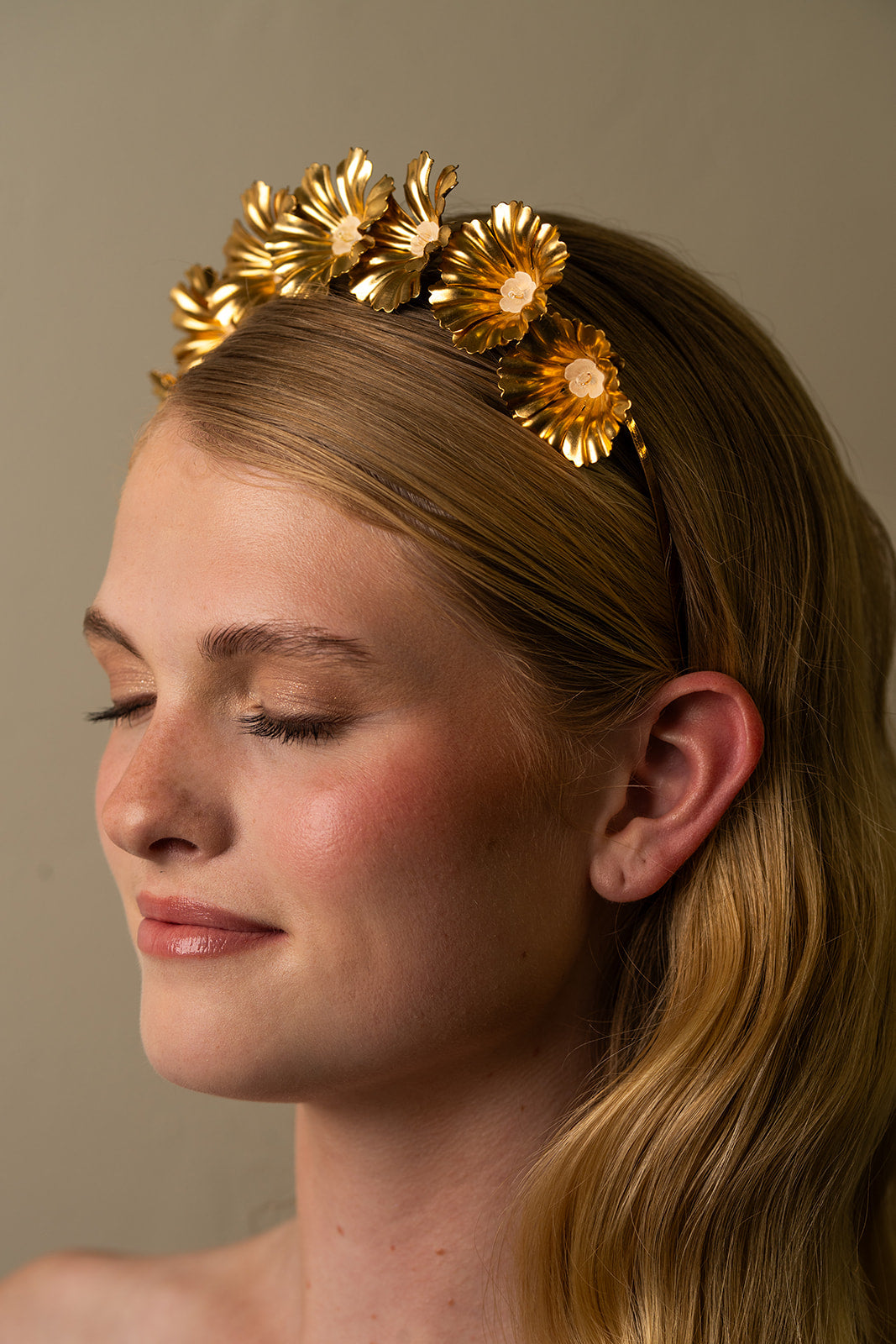 Large Golden Flower Crown – Bridal Wedding Hair Piece
