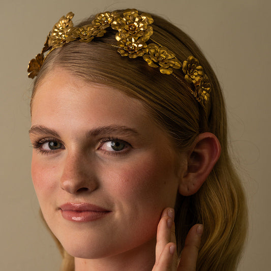 Double Vine Golden Flower Crown – Bridal Wedding Hair Piece