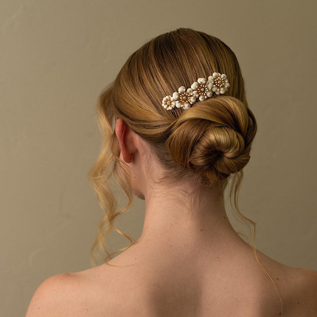 White and Gold Floral Comb - Bridal hair pice, wedding hair piece, barrettes