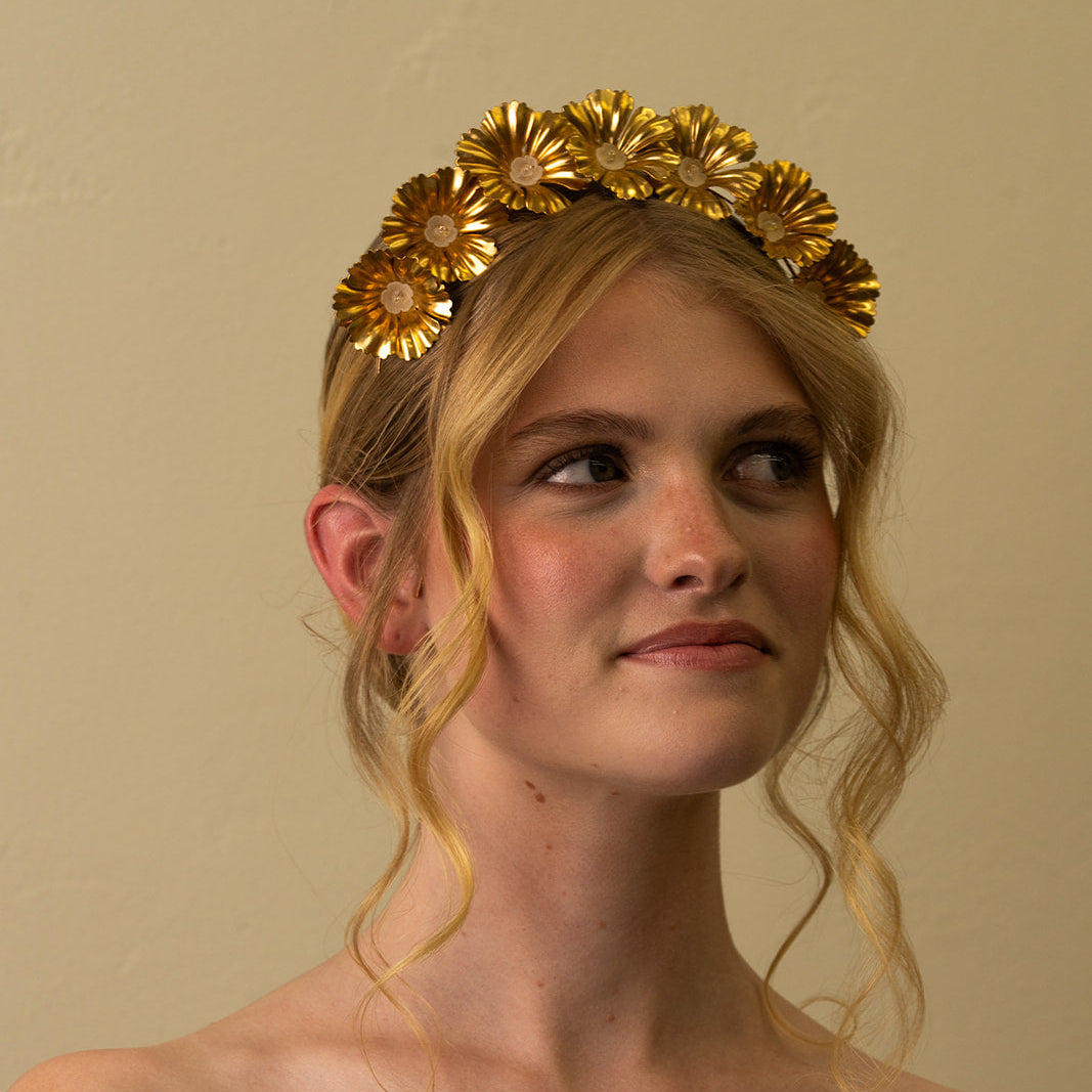 Large Golden Flower Crown – Bridal Wedding Hair Piece