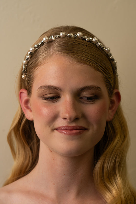 Rhinestone and Pearl Bridal Headband – Glam Wedding Hair Piece