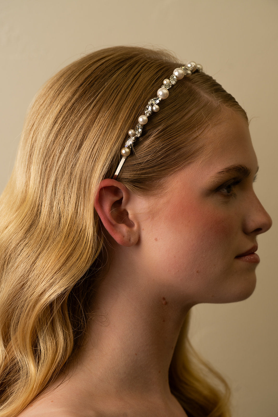 Rhinestone and Pearl Bridal Headband – Glam Wedding Hair Piece