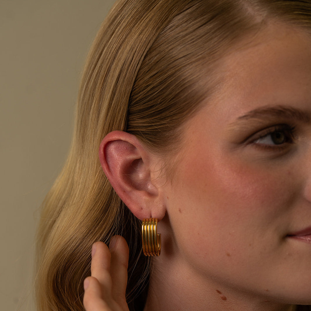 Large Lined Oval Hoop Earrings