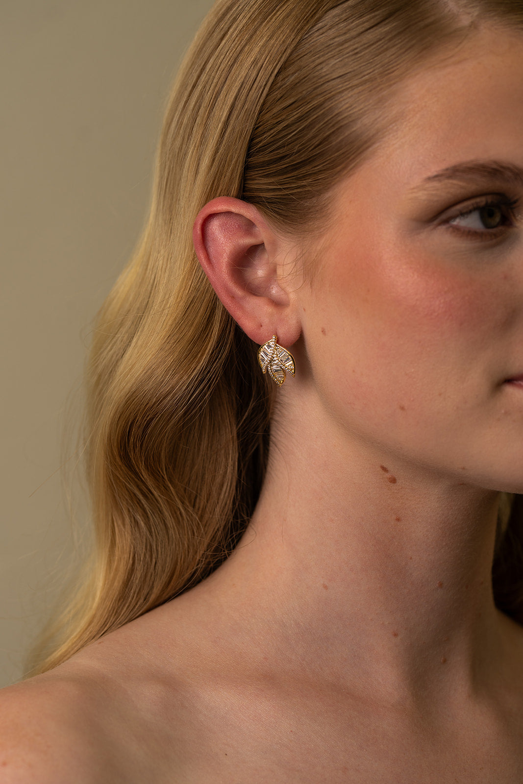 Beaded Leaf Gold Studs