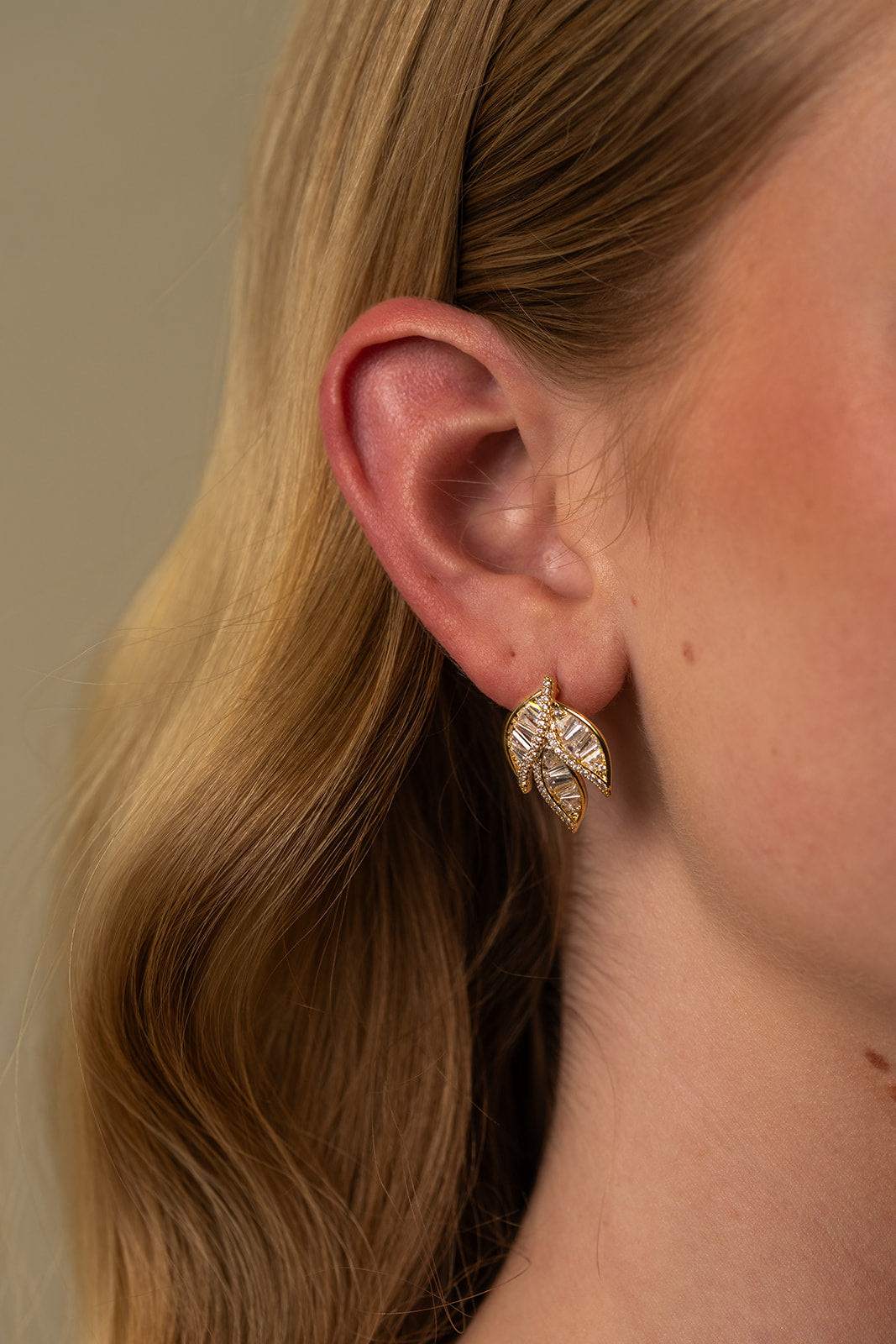 Beaded Leaf Gold Studs