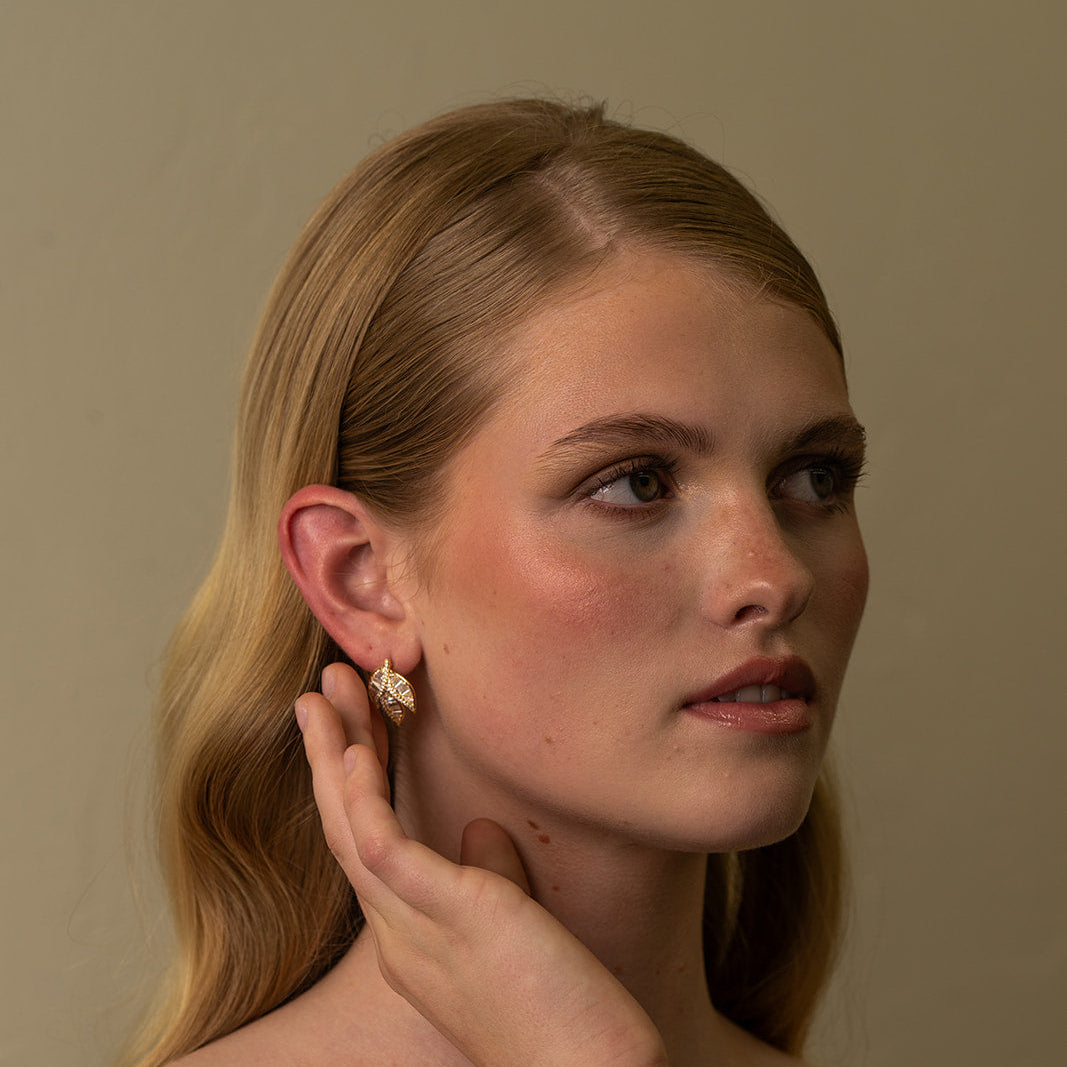Beaded Leaf Gold Studs