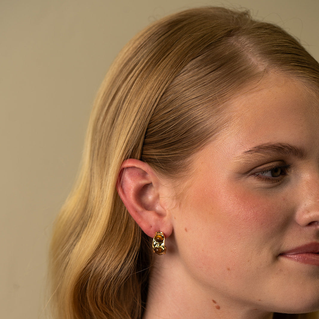 Stone Studded Small Hoop Stud Earrings