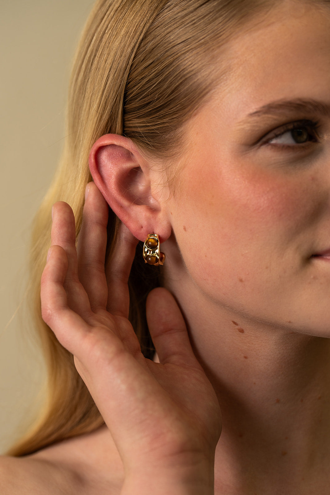 Stone Studded Small Hoop Stud Earrings